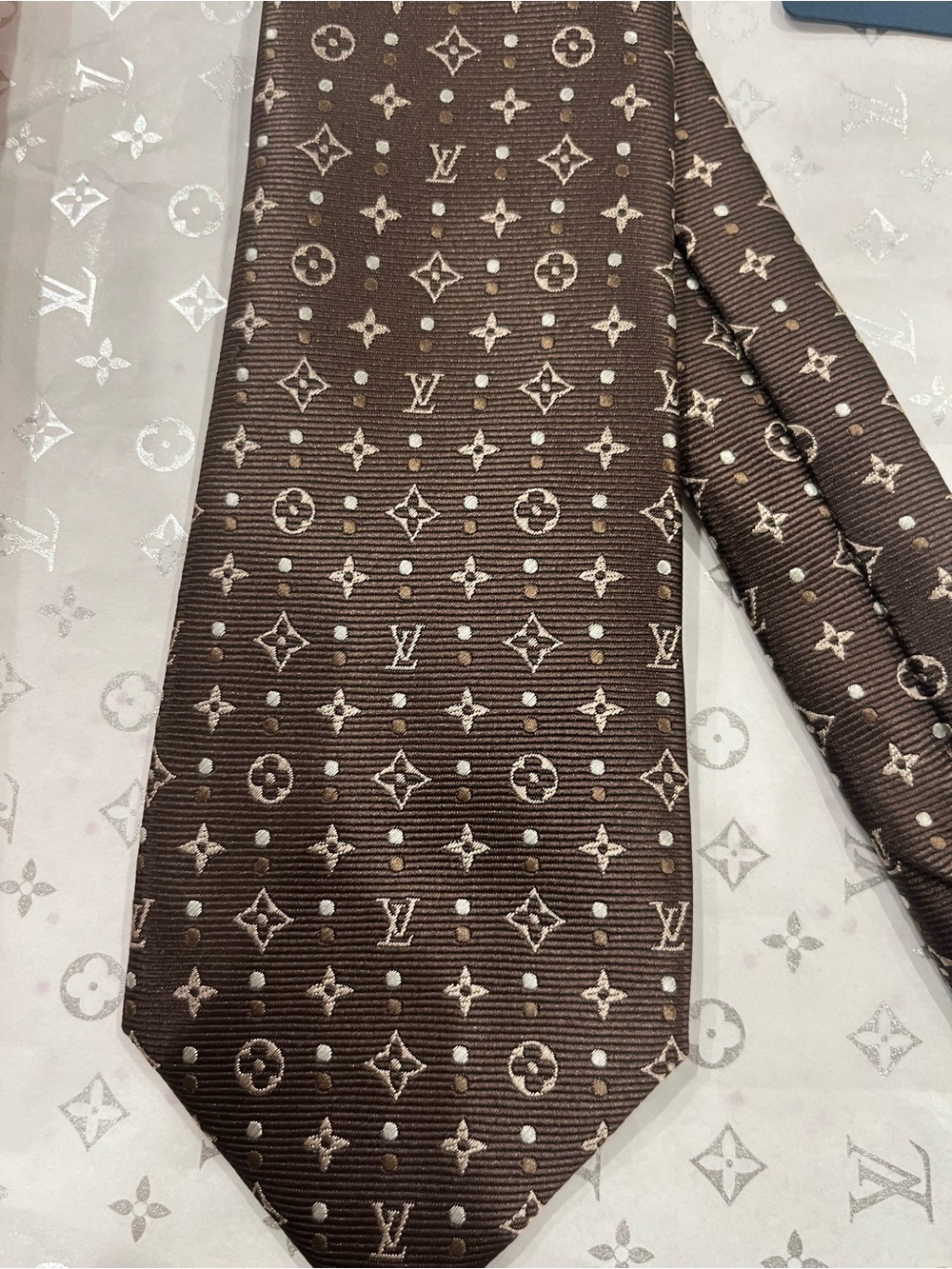 Louis Vuitton Brown and Ivory Monogram Silk Tie - Picture 2 of 3